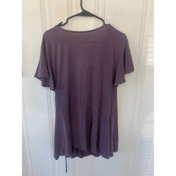 LOFT Outlet Womens Top XL‎ Purple Wrap Front Flutter Sleeve Tie Waist Blouse - Picture 3 of 3